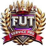 FUT Service Pro official logo featuring a gold shield crest, laurel wreath, crown, and red ribbon banner